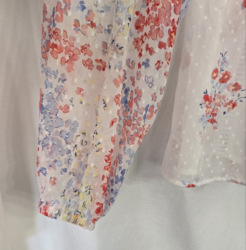 Time & Tru Kimono/Cover Up Floral Sheer Open Front White & Colorful Print Size M - Picture 3 of 8